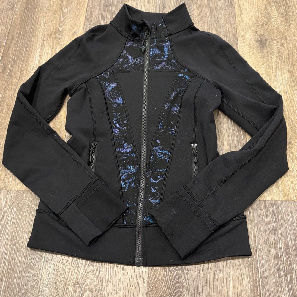 Ivivva Black Zip Up with Blue Panel Accents